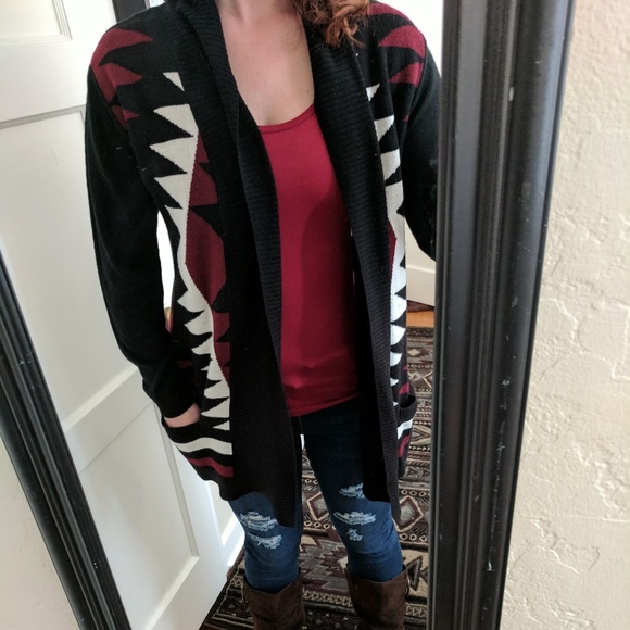 Sweaters - Black red and white cardigan Sweaters - Black red and white cardigan